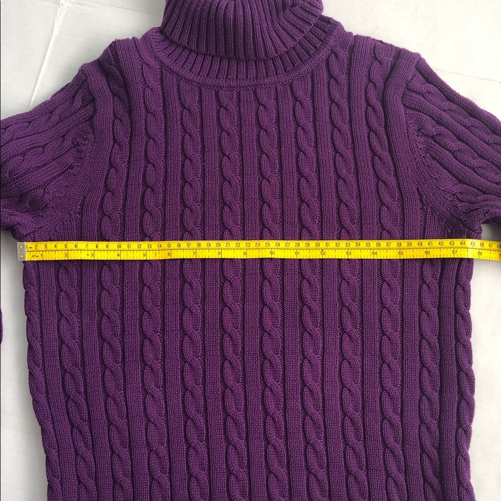 L.L. Bean Two Cotton Cable Knit Turtleneck Sweaters Purple and Blue Medium - Picture 10 of 12